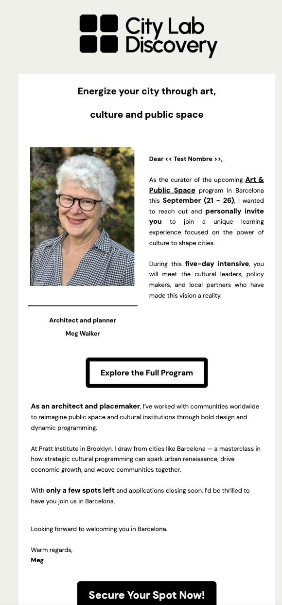 Art & Public Space invitation email from curator Meg Walker